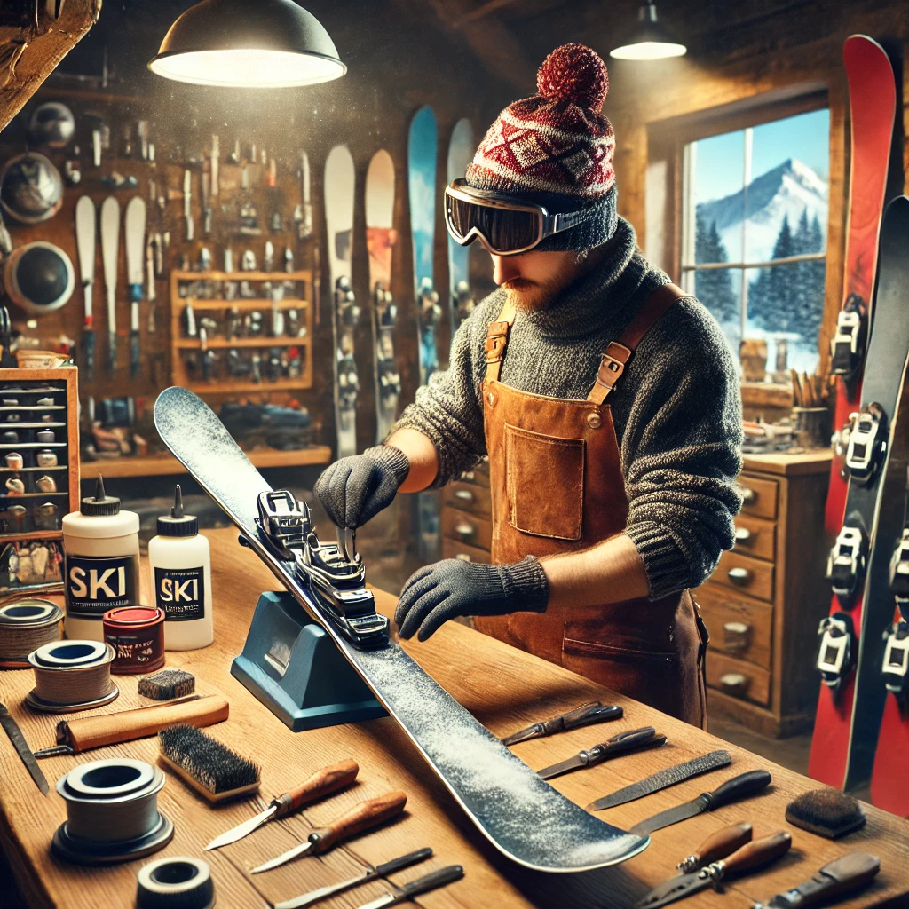 ski tools repair shop with a technician